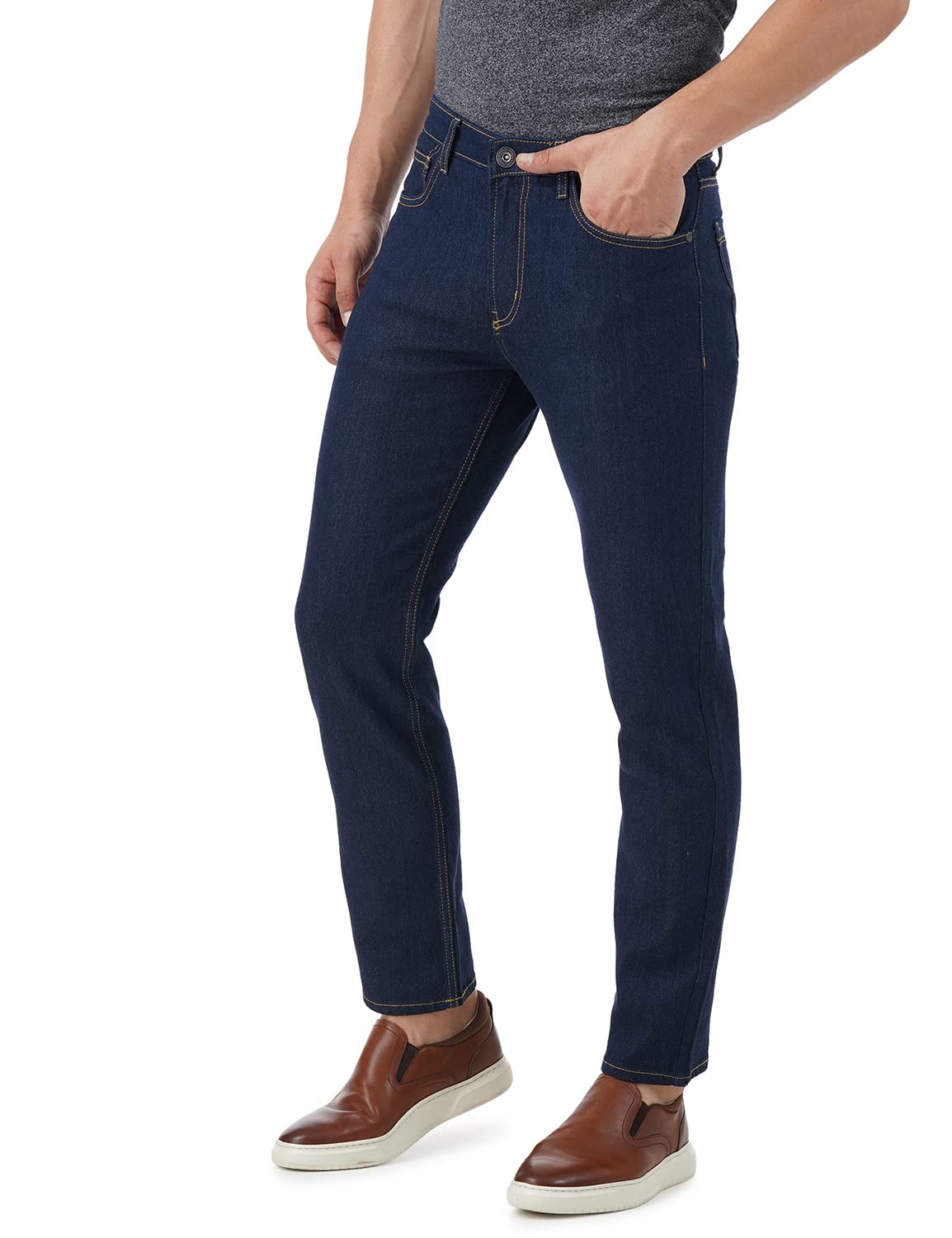 Inkd MenS Regular Fit Jeans - Mid-Rise | Cotton Blend | Contrast Stitch| Stretchable Fabric | Classic 5 Pocket Styling (Indigo