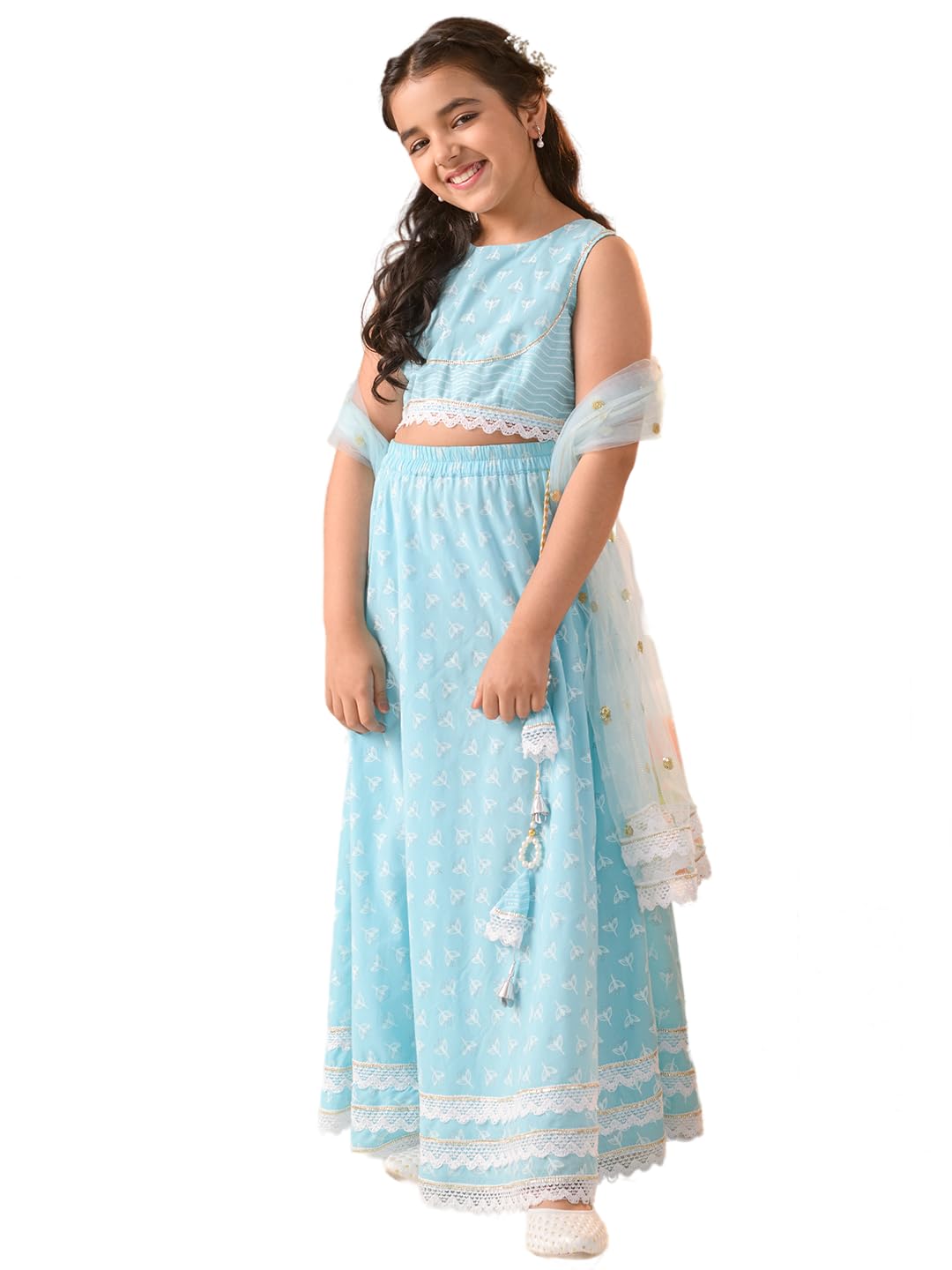 Pspeaches Girls Printed Ready To Wear Lehenga Blouse With Dupatta