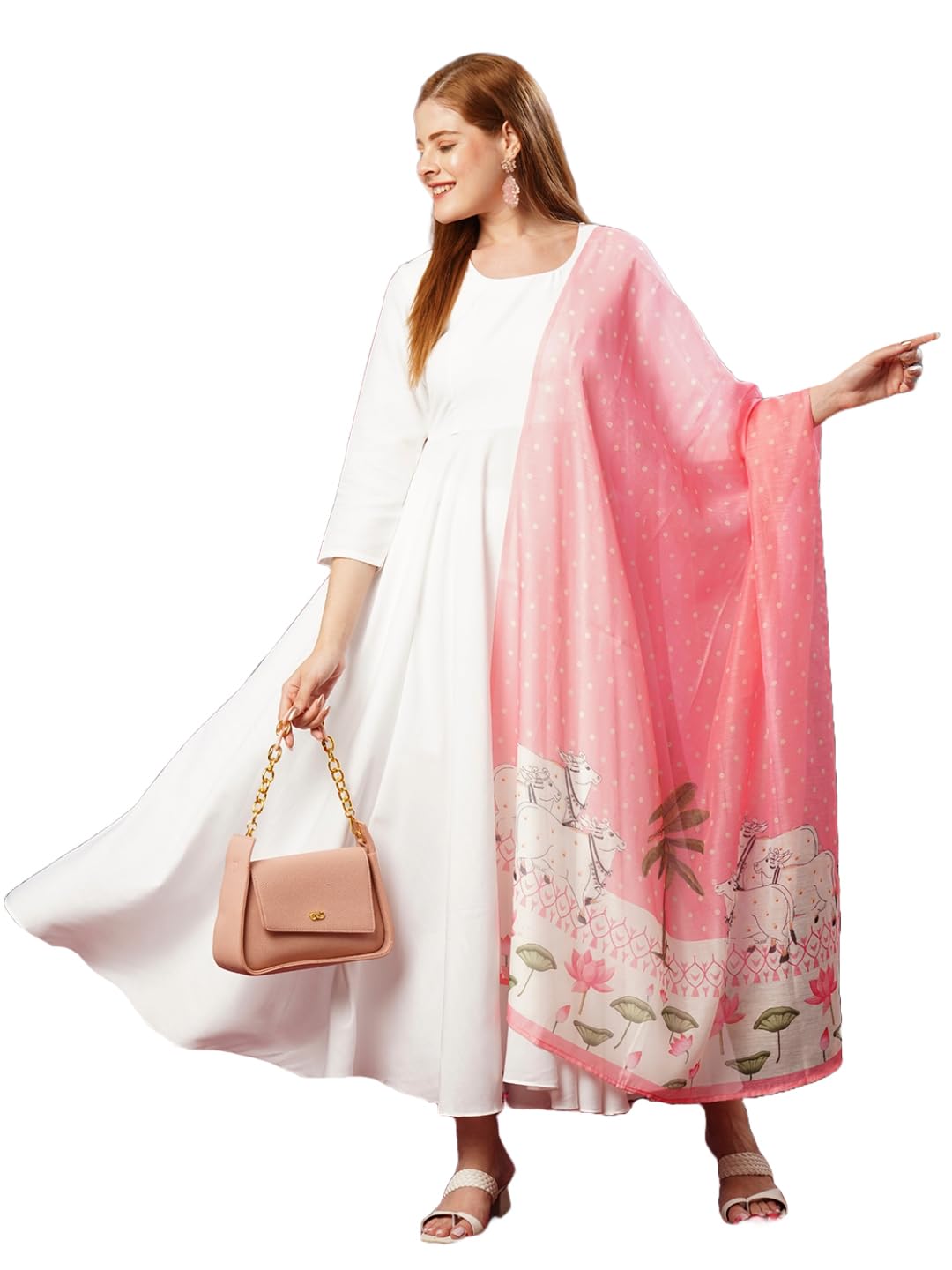 Anni Designer WomenS Cotton Blend Anarkali Solid Kurta With Pant & Dupatta (Bhanuja White_Xxl_White_Xx-Large)