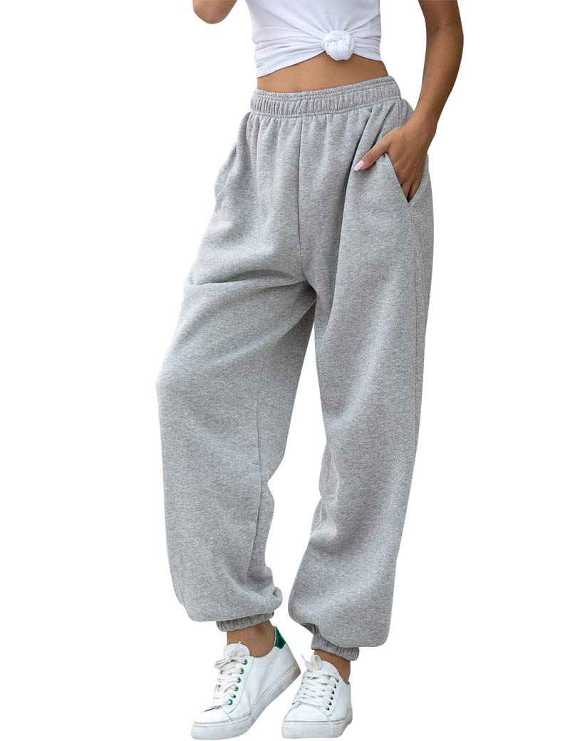 HeSaYep Women's High Waisted Sweatpants Workout Active Joggers Pants Baggy Lounge Bottoms,Grey M