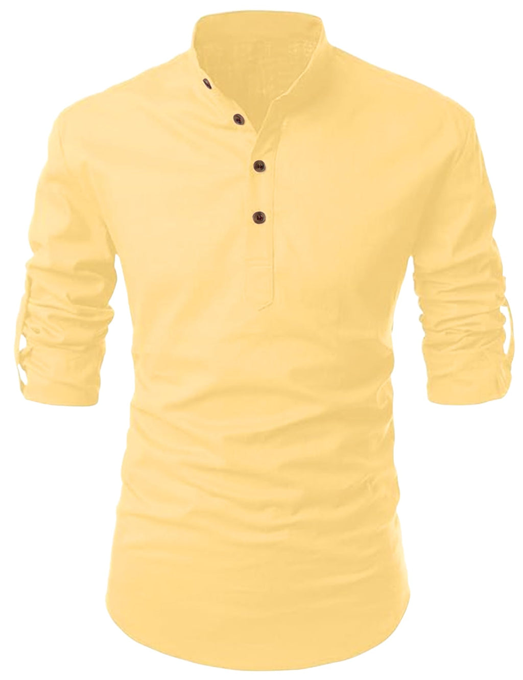Finivo Fashion MenS Cotton Blend Solid Full Sleeve Short Kurta Shirt Yellow