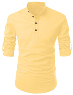 Finivo Fashion MenS Cotton Blend Solid Full Sleeve Short Kurta Shirt Yellow