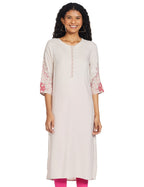 W Light Pink Floral Printed Regular Kurta for Women