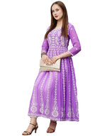 ANNI DESIGNER Women's Georgette Chikankari Embroidered Anarkali Kurti (Kari Purple-KDS_S_Purple_Small)