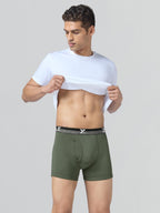 XYXX Mens Nova Cotton Boxer Brief for Men|Regular Fit with intellifresh No-Marks Waistband | Solid Underwear for Men Olive Gree