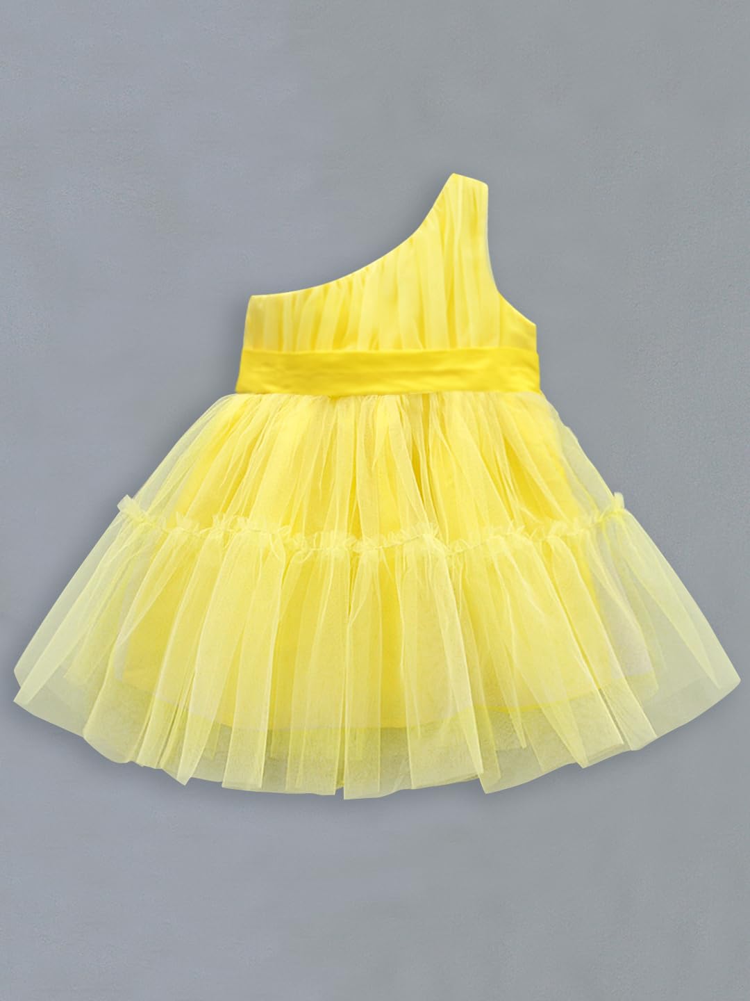 A.T.U.N. Girls Solid One Shoulder Bow Fit & Flare Dress Yellow