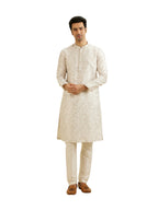 Manyavar MenS Art Silk Bel Buti Printed Kurta Set (Warm White,Xxl)