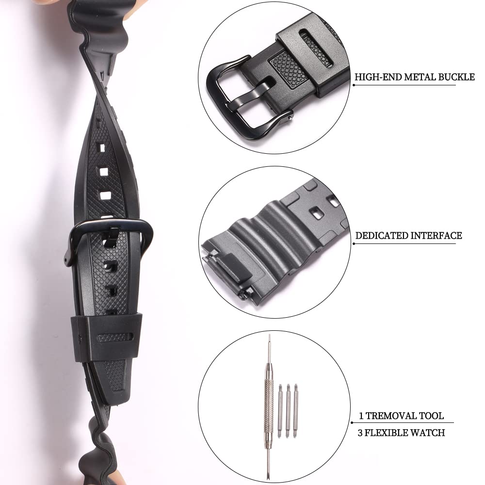 XBHSW Resin watch strap Compatible with Casio AE1200WH AE-1000W SGW-300H AQ-S800W W-800H Men's Waterproof Rubber Band Replacemen