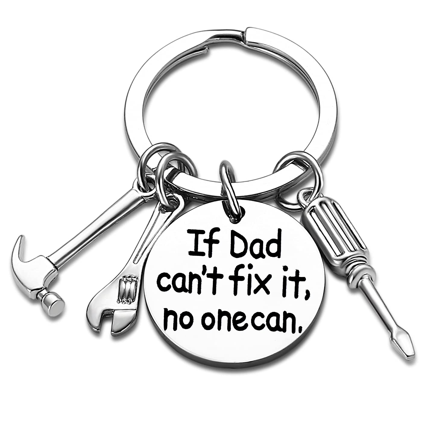Dad Keychain Dad Gifts From Son Daughter Christmas Gift Keyring Father's Day Gift For Dad Papa Daddy (If dad can't fix it, no on