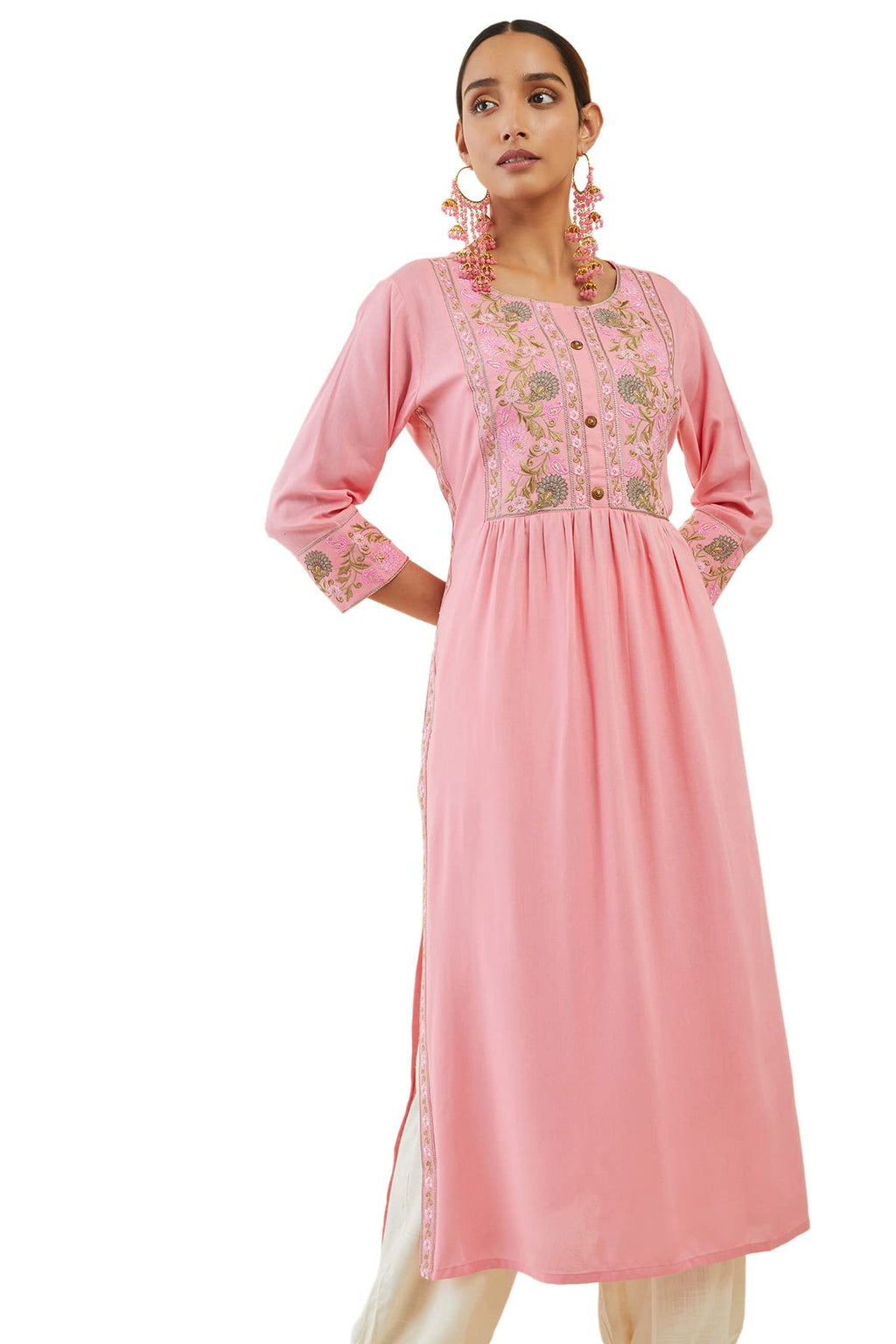 Soch Women Rayon Kurta with Floral Embroidered Designs