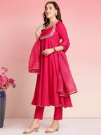 ANNI DESIGNER Ladies Plain Rayon Blend Kurta with Trousers and Dupatta, pink, 4X-Large