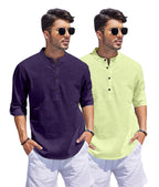 Hemrin Combo Of Men Solid Cotton Blend Straight Kurta Shirt Pack Of 2