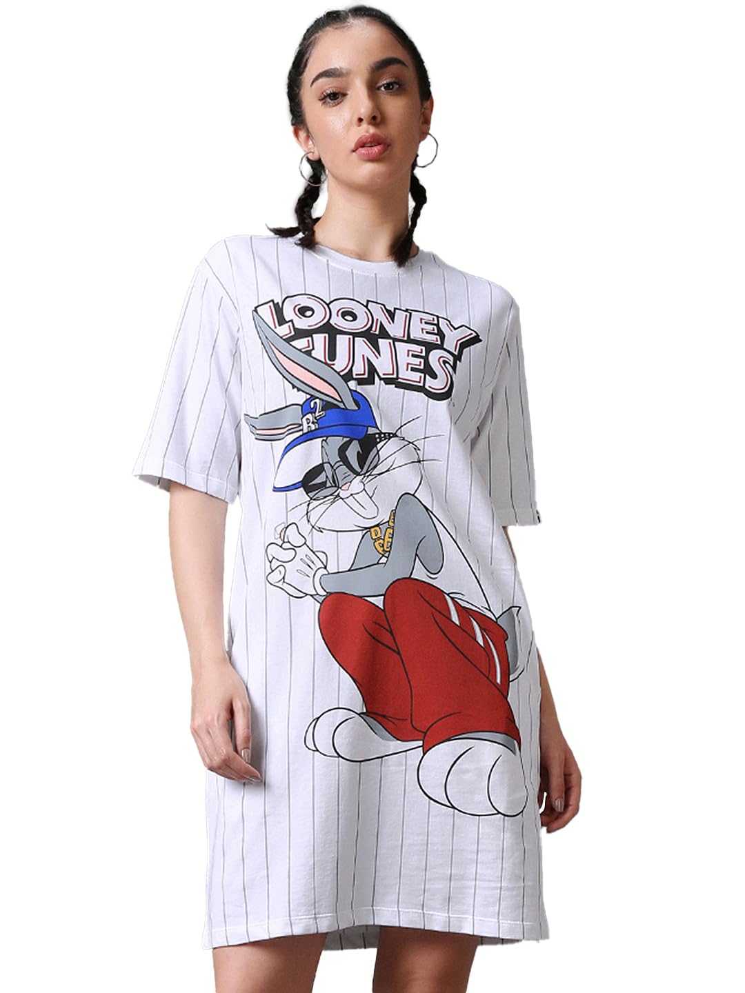 Bewakoof Heavy Duty 1.0 Official Looney Tunes Merchandise Womens Graphic Printed Oversized Dress_589795_White_2XL