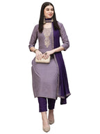 ANNI DESIGNER Womens Cotton Blend Straight Printed Kurta with Pant & Dupatta (DMPL BEGANI_S_Purple_Small)