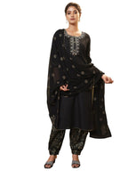 Sanisa Womens Cotton Blend Sequence Embroidery Work Straight Kurta With Pant And Dupatta Set (109KBD1194N-L_Black)