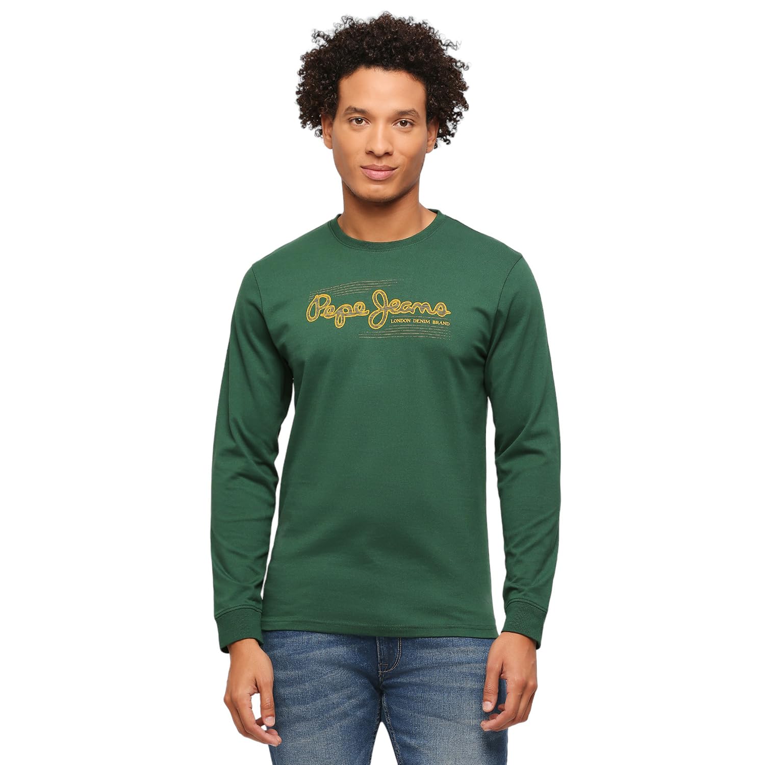 Pepe Jeans Men Cotton Blend Slim Fit Printed T-Shirts Olive Green, Xl