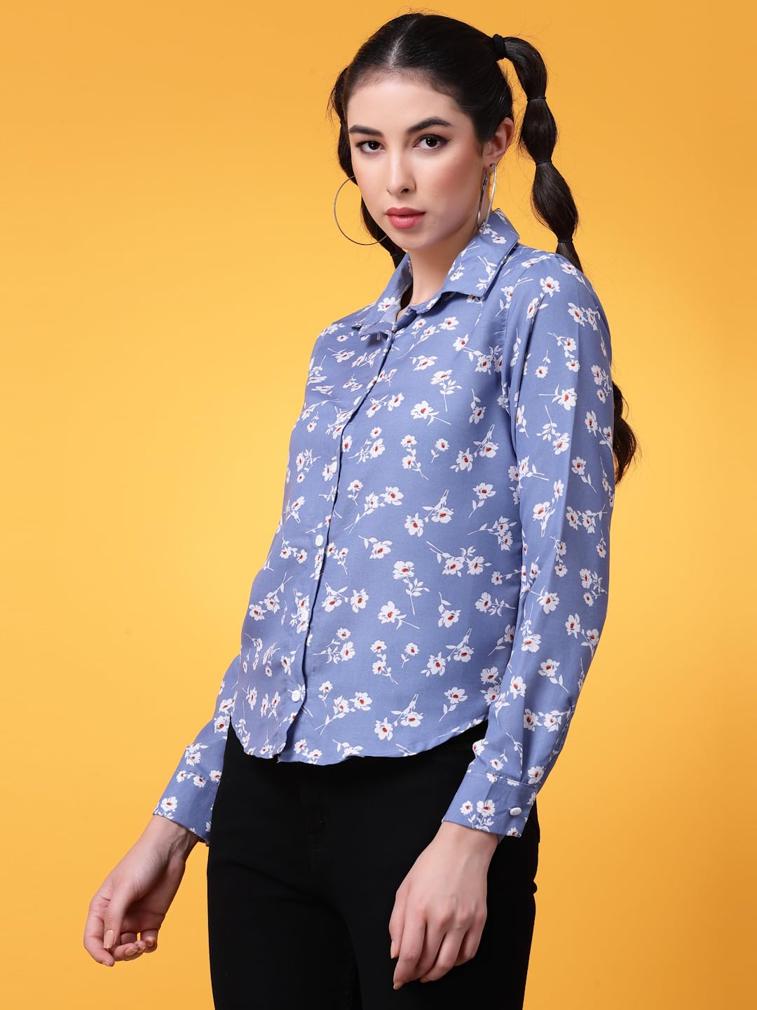 OOMPH! Shirts for Women, Floral Printed, Blue