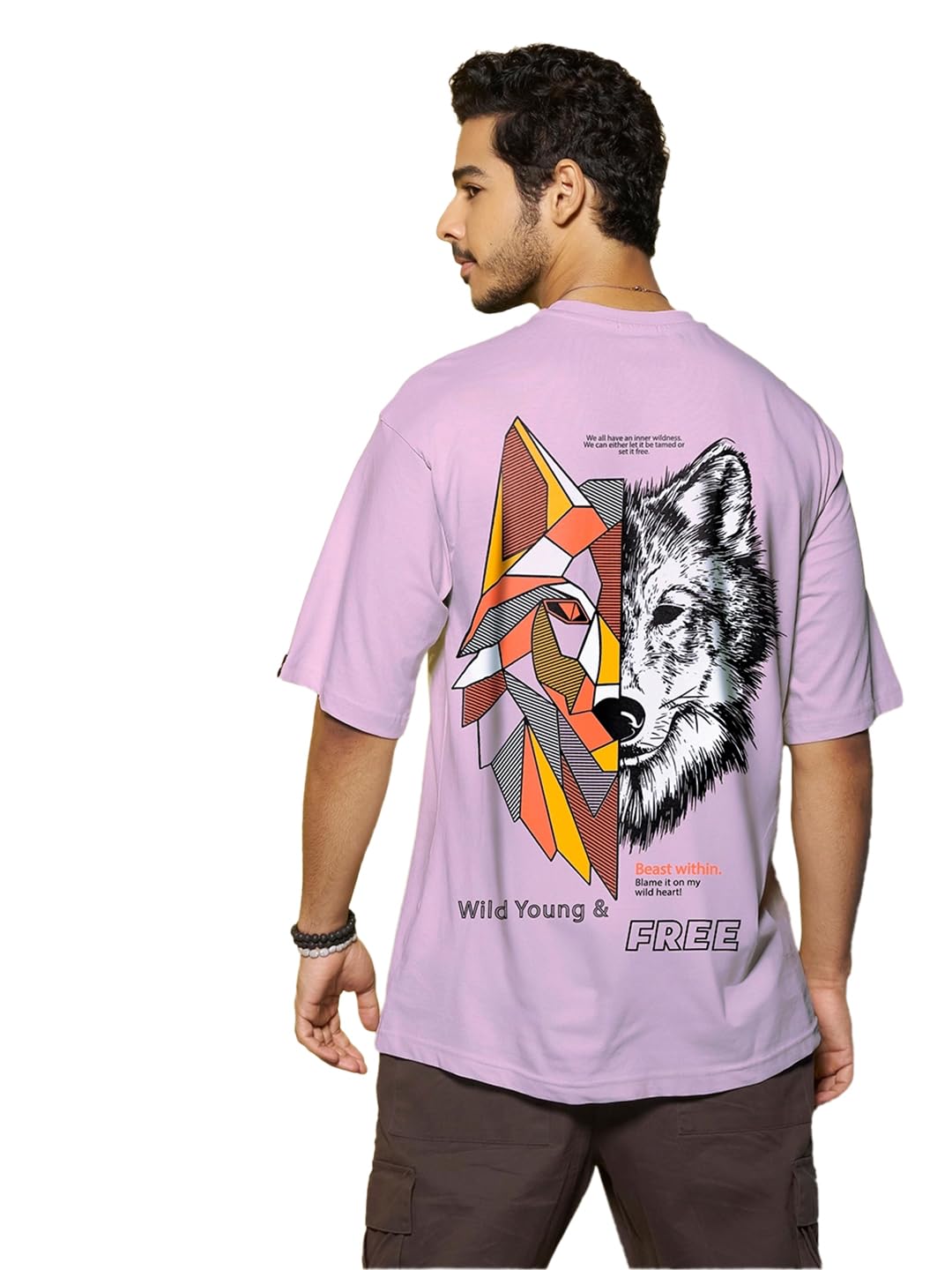 Bewakoof Men Cotton Oversized Fit T-Shirt 1195809 Purple Large