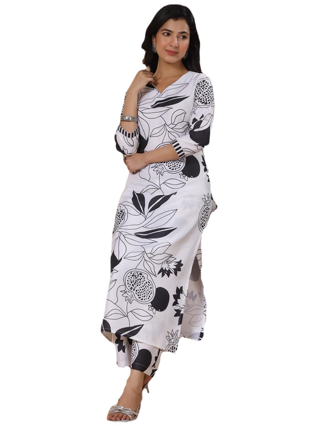 ANNI DESIGNER Women s Printed Rayon Blend Kurta and Palazzo, beige, Small