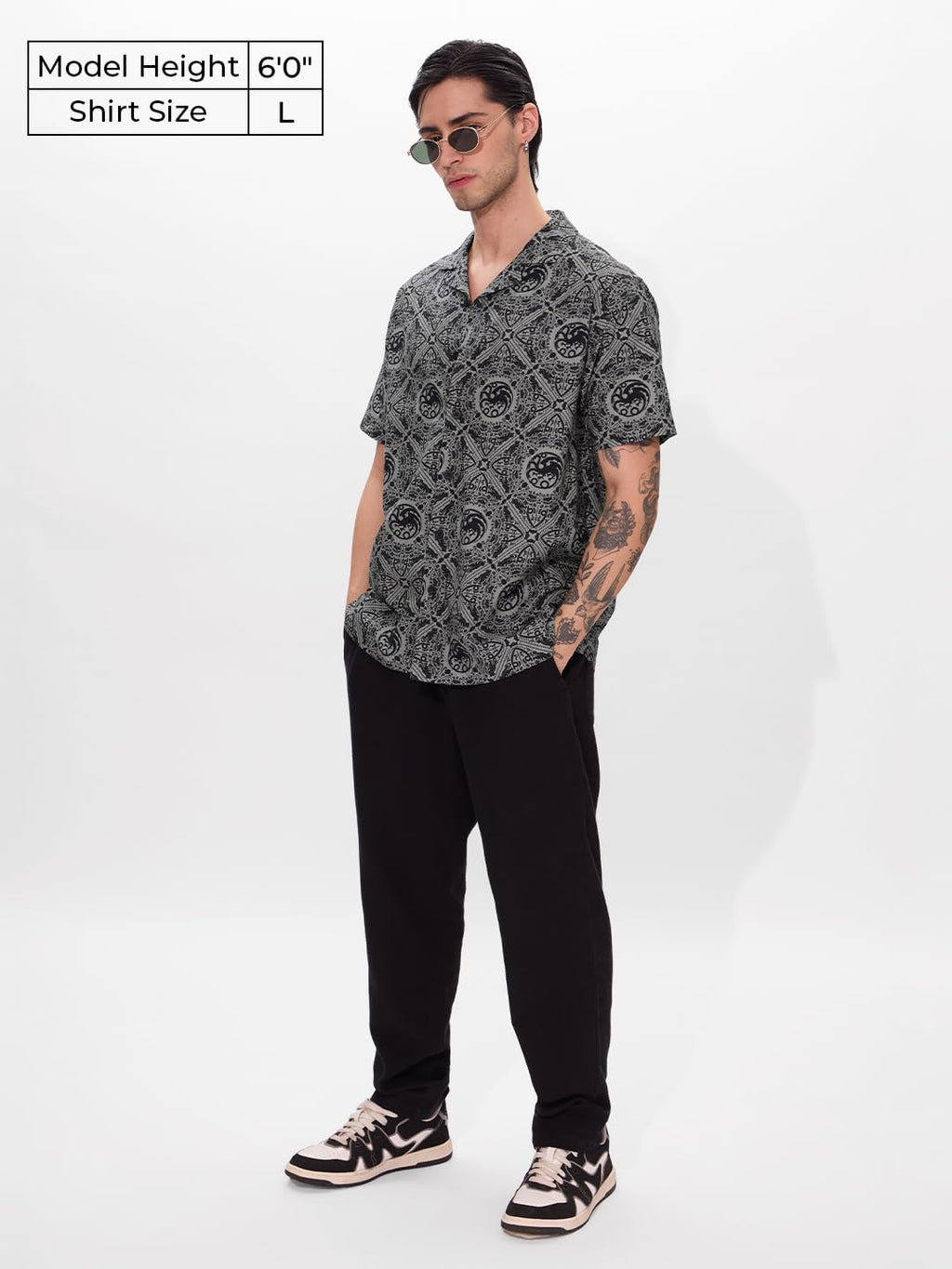 The Souled Store Official House of The Dragon: Fire Reigns Supreme Men and Boys Short Sleeves Collared Neck Button Front Grey Al