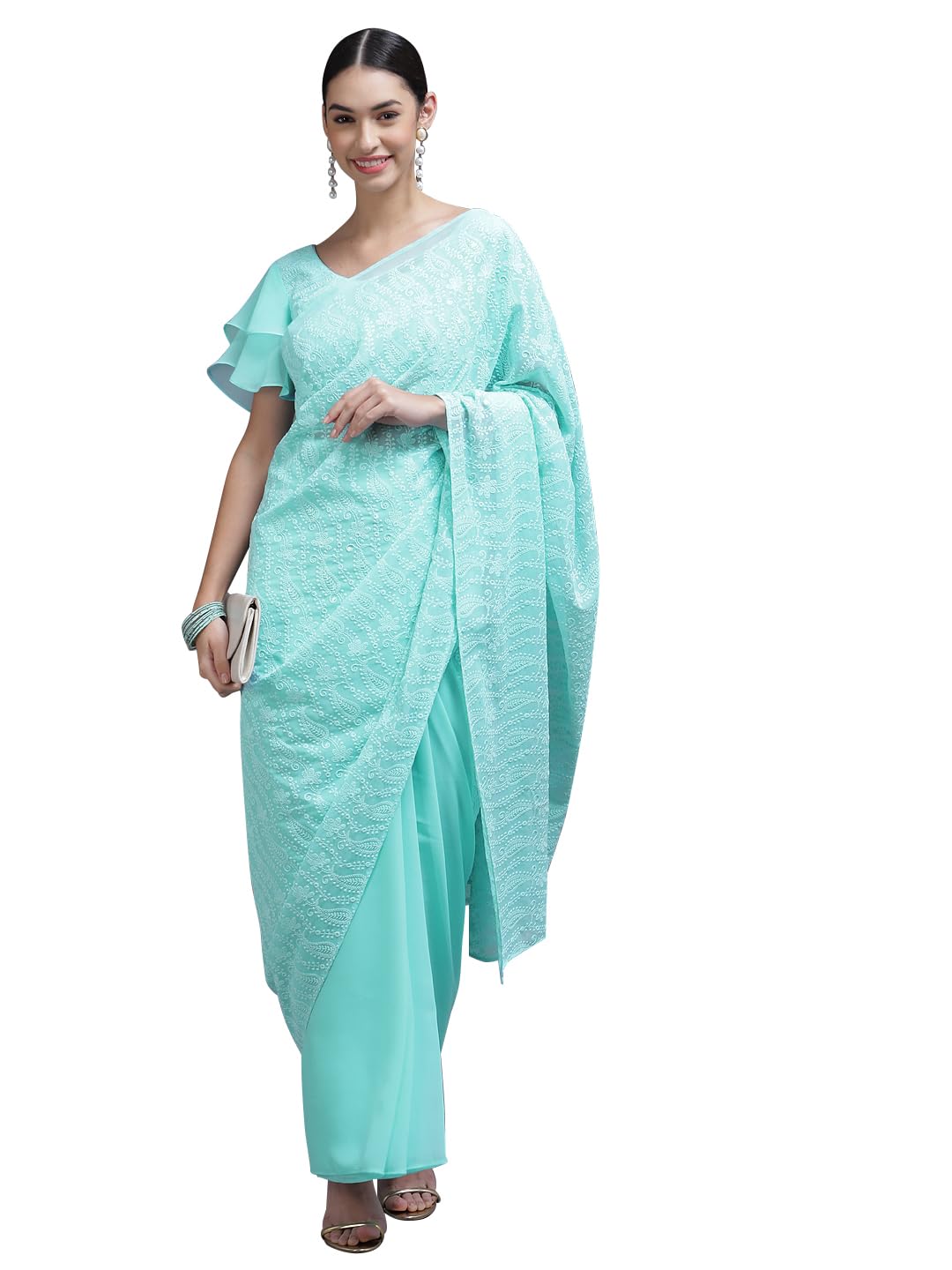 Libas Womens Embroidered Georgette Saree for Women