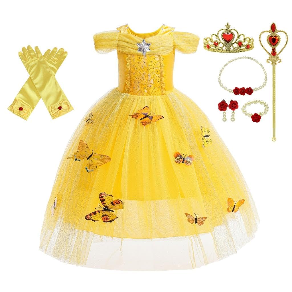 Dressy Daisy Girls' Princess Fancy Dress Up Costume with Accessories Christmas Halloween Outfit Butterfly Size 8-10 Yellow