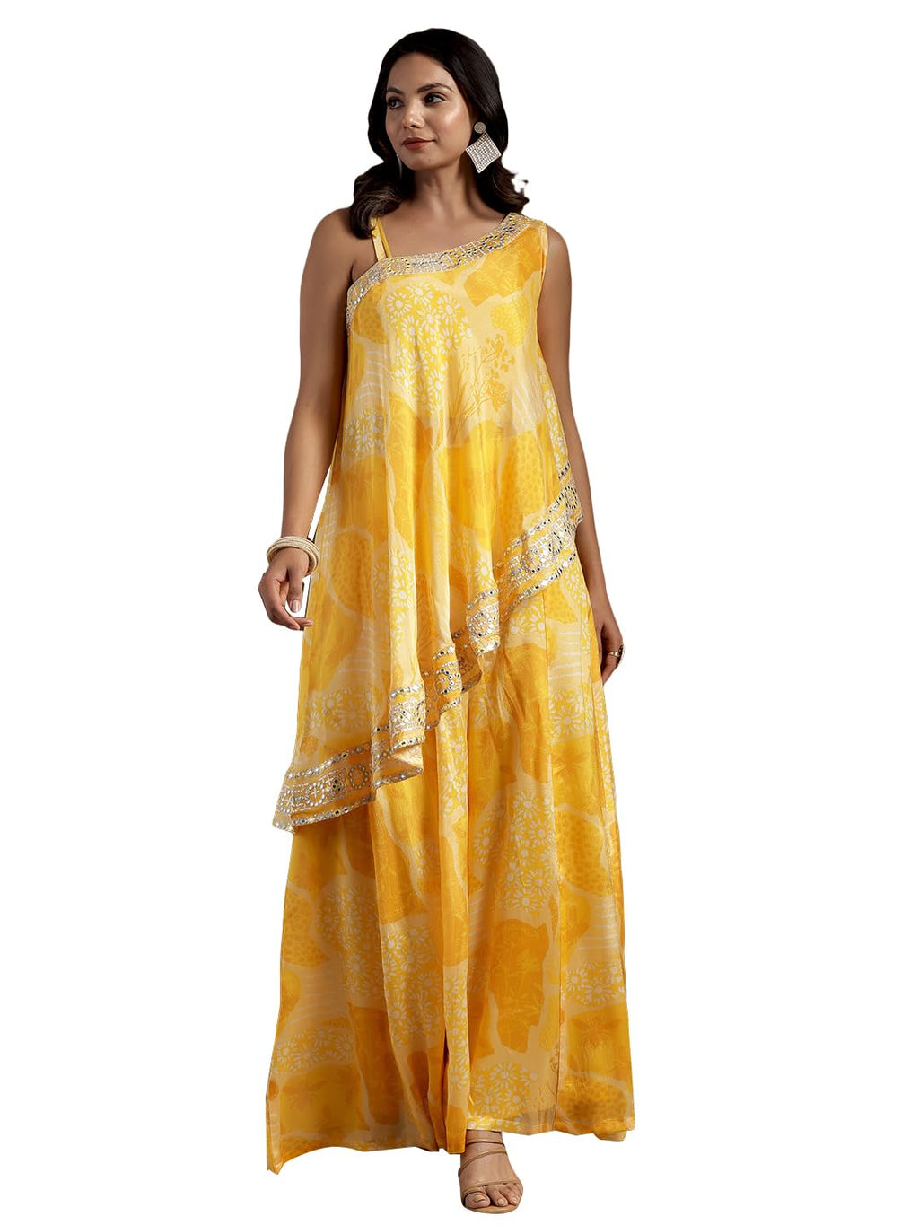 Libas Womens Printed Silk Blend Co-Ord Set For Women Yellow