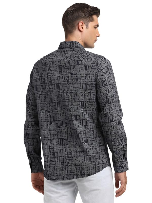 Turtle Men 100% Cotton Navy Prints Slim Fit Casual Shirt