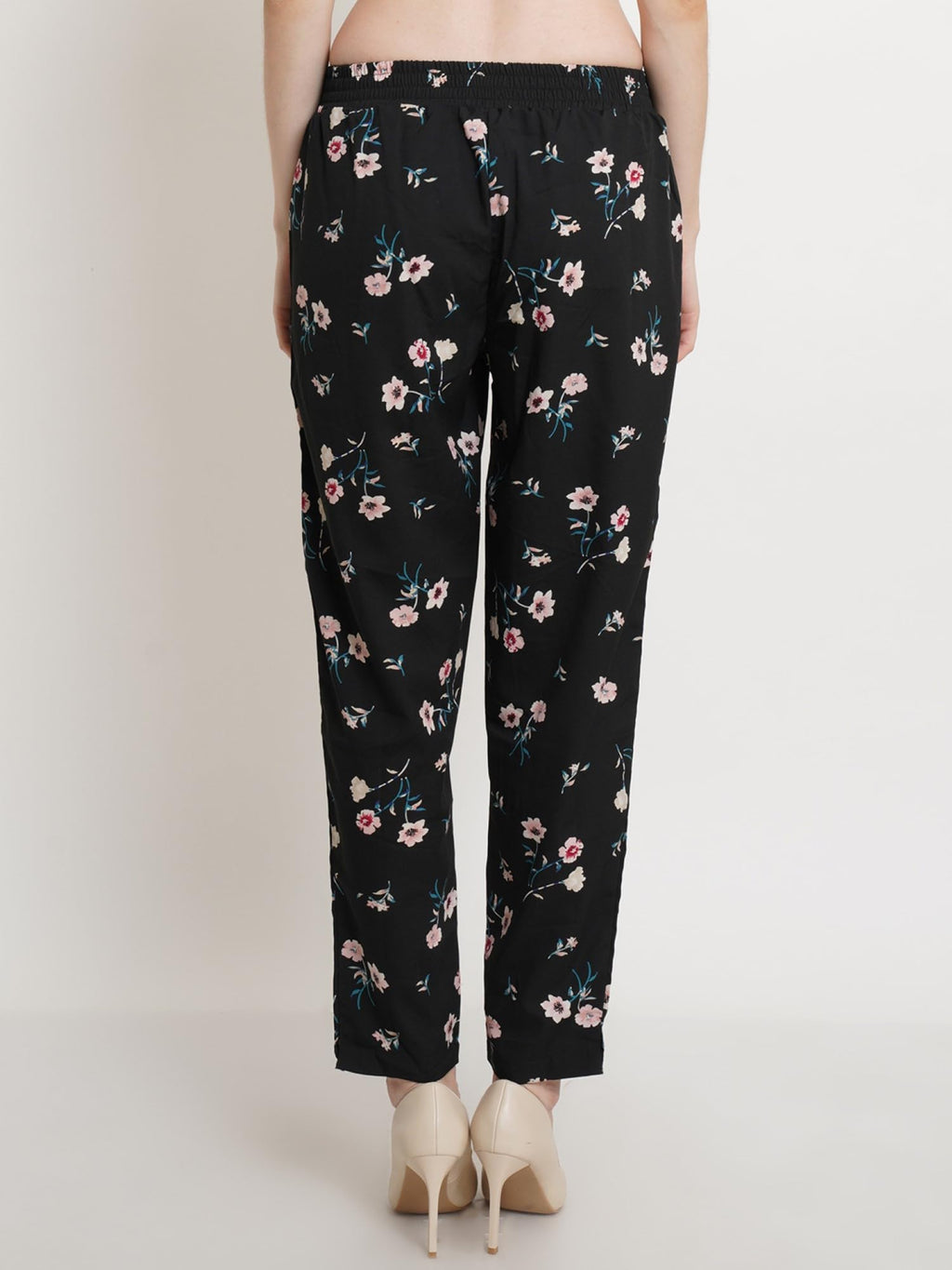 POPWINGS Women Casual Black Floral Printed Palazzo Palazzos for Women