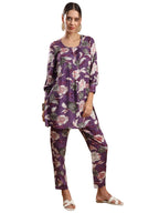 ANNI DESIGNER Women's Cotton Blend Printed Pajama Set Ethnic Co-Ord Set (Aatishi Purple_XL_Purple_X-Large)
