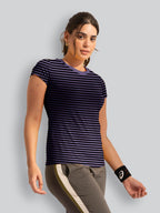 Lyra Pure Cotton Round Neck Printed Striper T-Shirt For Women