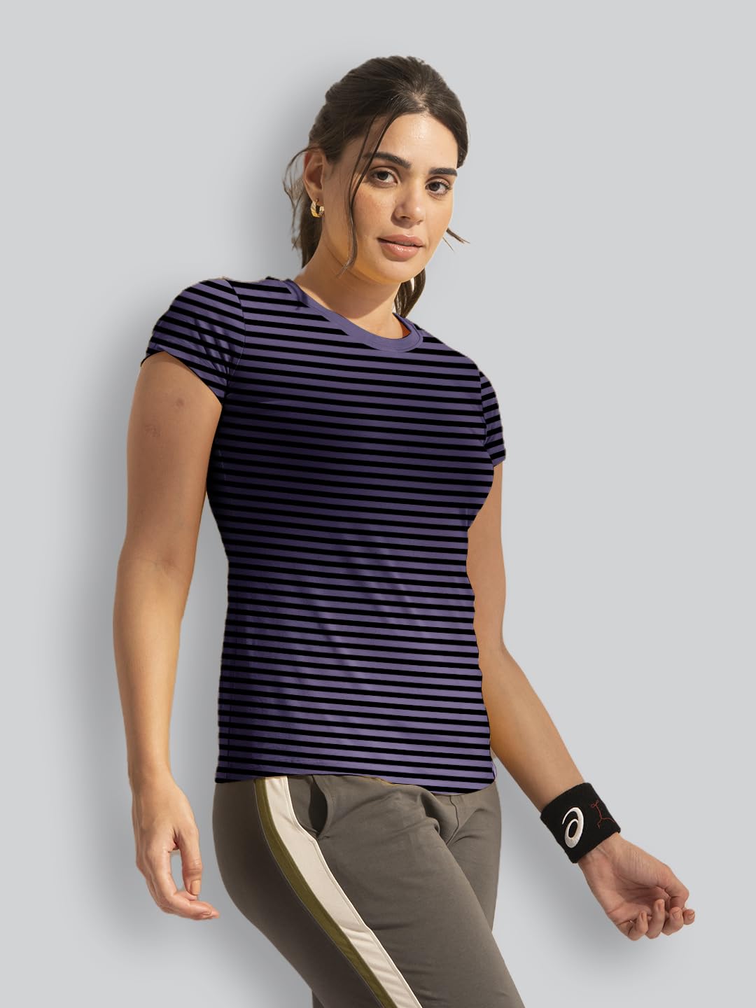 Lyra Pure Cotton Round Neck Printed Striper T-Shirt For Women