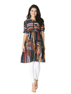 Leriya Fashion Designer Printed Fully Stitched Anarklai Kurti/Kurta For Women & Girls On Jeans Palazzo (Multicolored, Large)