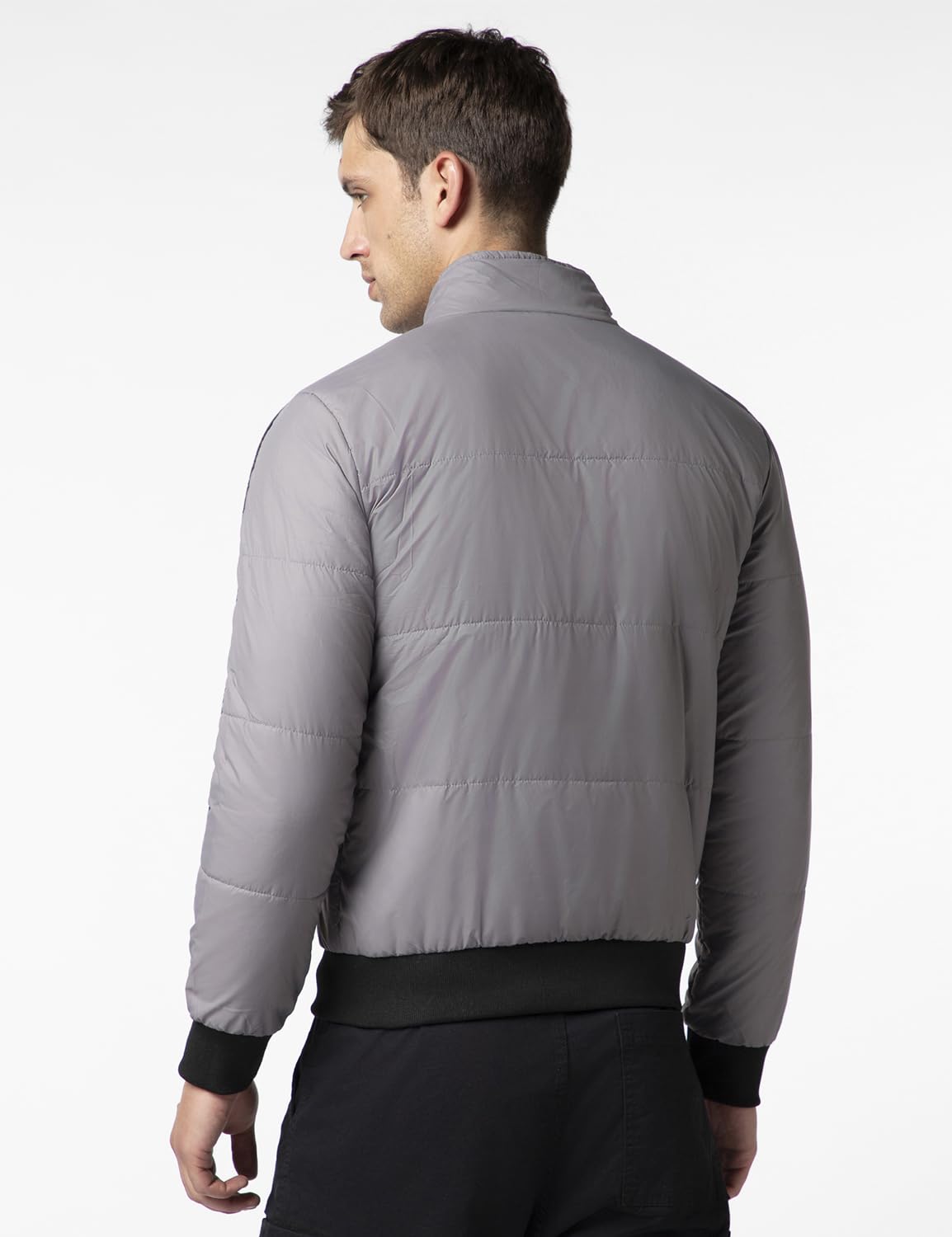 FYLTR Mens Lightweight Winter Puffer Jacket with Contrast Piping Detail - Stand Collar | Full Zipper | Side Pockets | Ribbed He