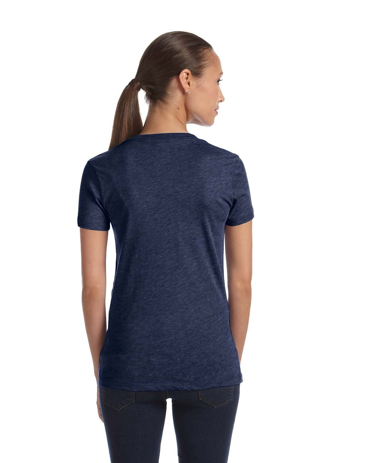 Ladies Triblend Short-Sleeve Deep V-Neck T-Shirt - BLUE TRIBLEND - S(D0102H7WBcX)