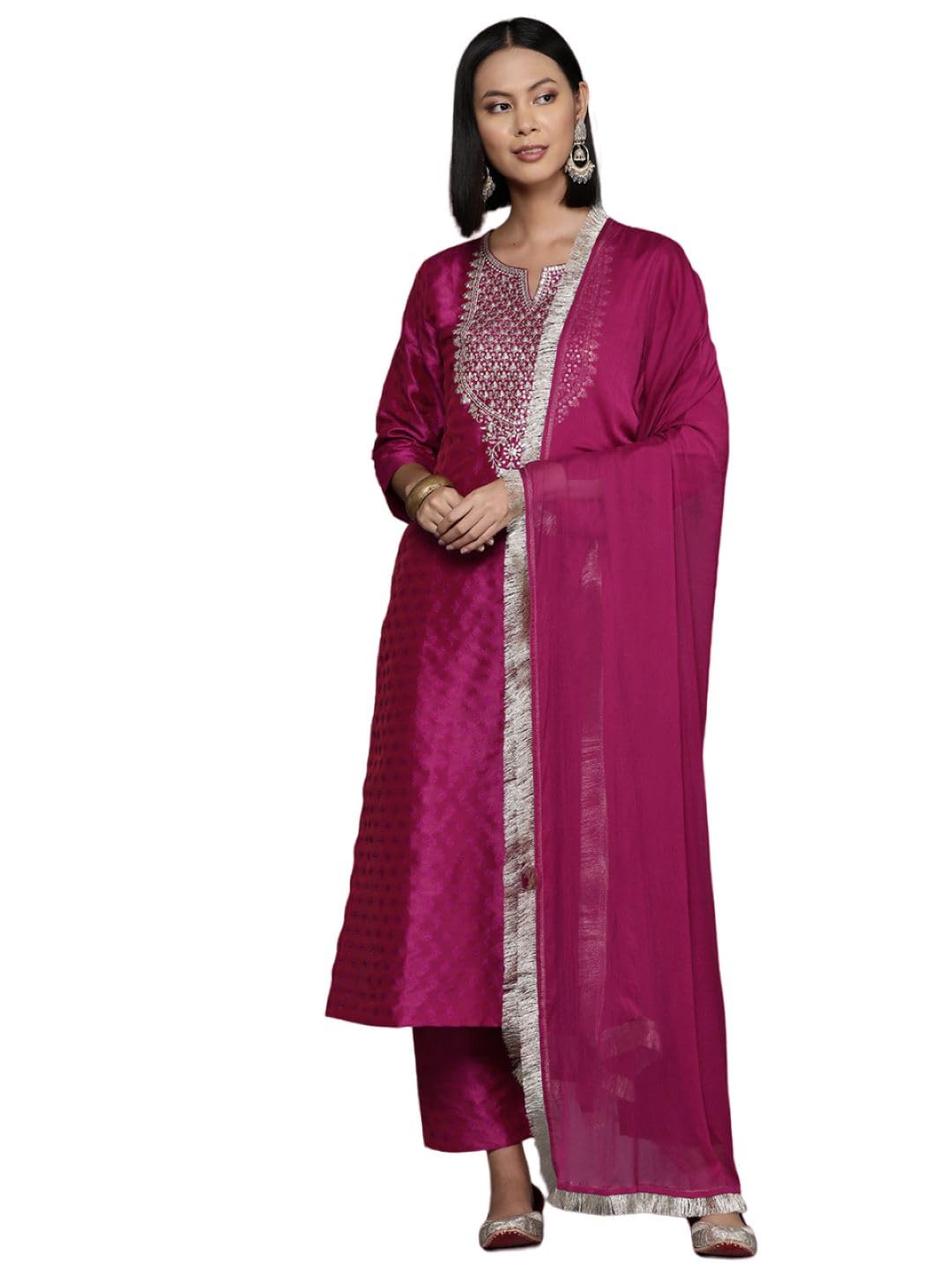 Varanga Women'S Silk Blend Kurta Set (Nv_Vskd31458_Vardup1423_Pink