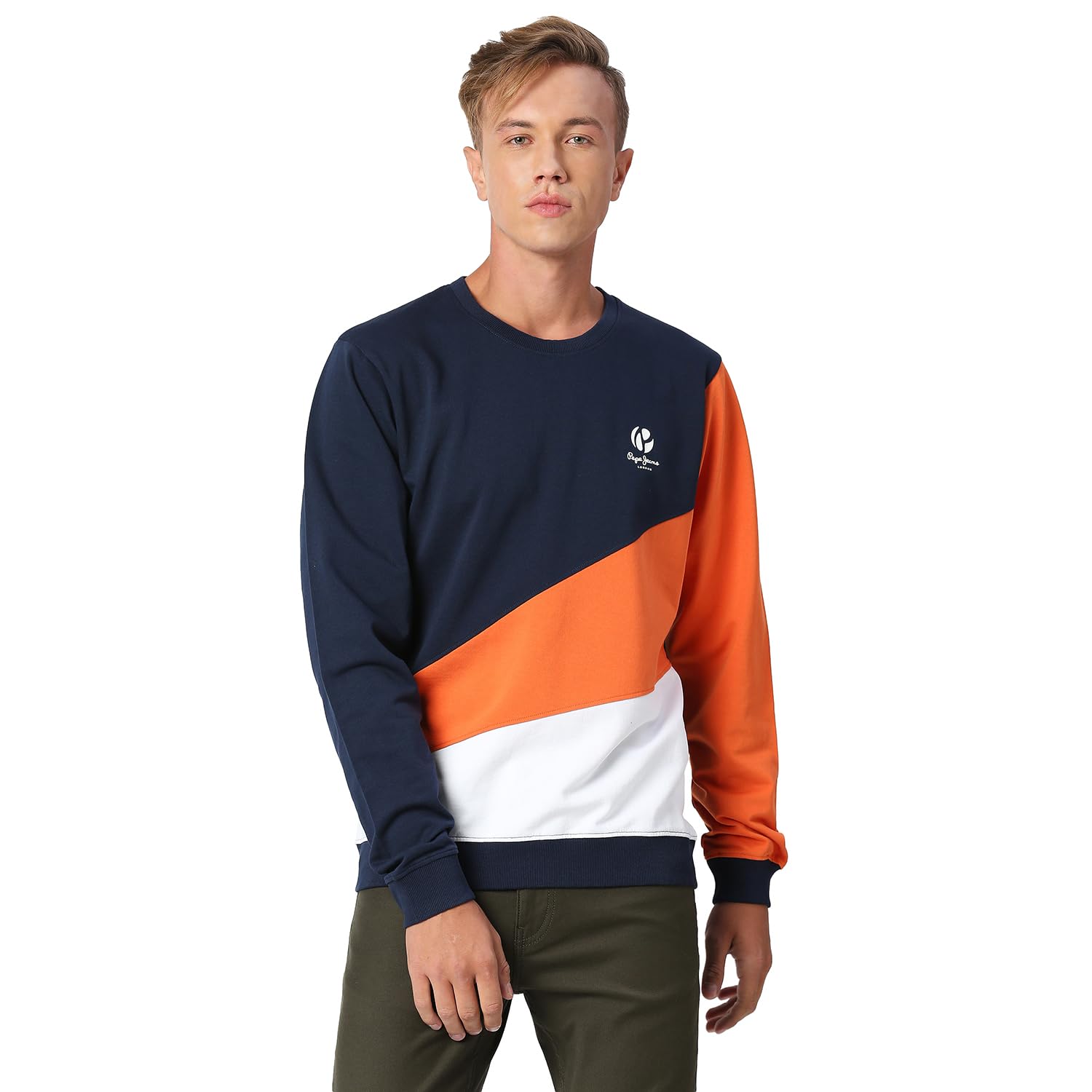 Pepe Jeans Mens Jereld Sr Colourblock Sweatshirt, Navy,L
