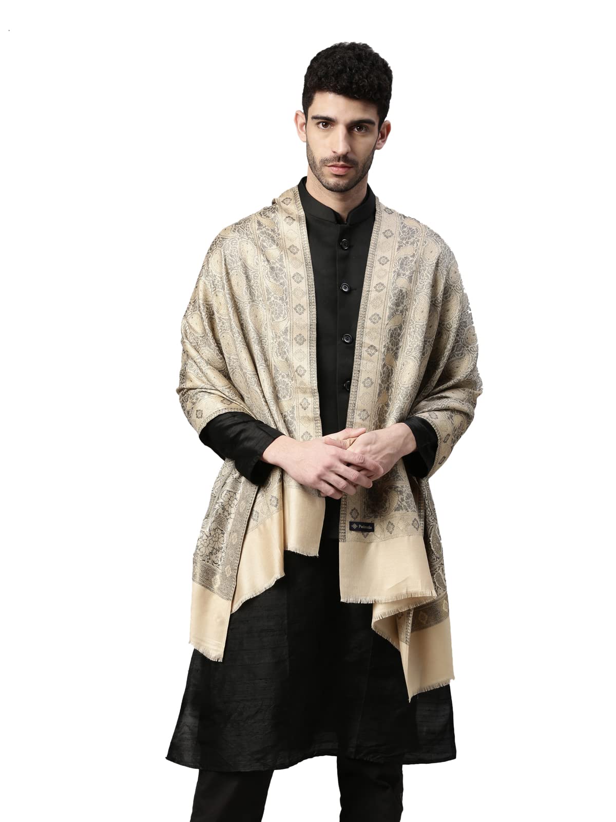 Pashmoda Men Zari Woven Design Stole (Size: 71X203 Cm, Black Color)