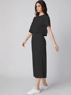 Leriya Fashion Women Co Ord Set | Ribbed Pajama Set | Casual Wear Pant Top Set | Fancy Co-Ord Set | Pack Of 2 | Drop Shoulder Kn