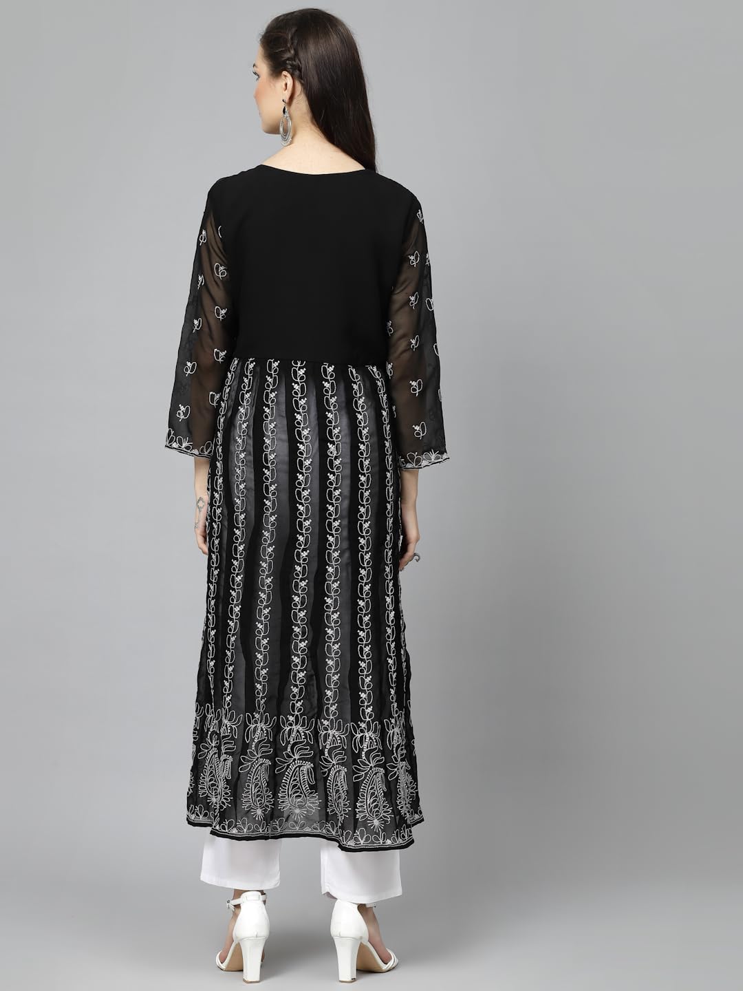 Yashika Women'S Chanderi Women Chikankari Long Sleeve Embroidered Anarkali Nayra Kurta(Ys-K1112)