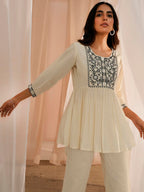 Libas WomenS Cotton Yoke Design A-Line Kurtis (26719_Off White