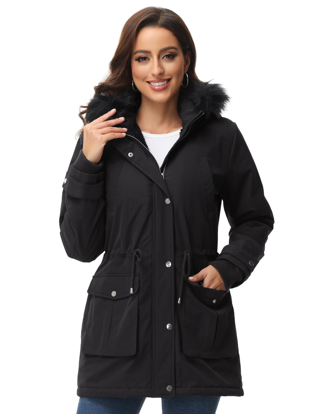 ROYAL MATRIX Women's Parka Coat Winter Warm Parka Jacket Fleece Lined Parka Coat Long Winter Coat with Hood (Black, Medium)