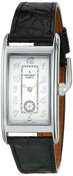 Peugeot Men's Classic Vintage Watch - Curved Stainless Steel Case with Genuine Leather Band