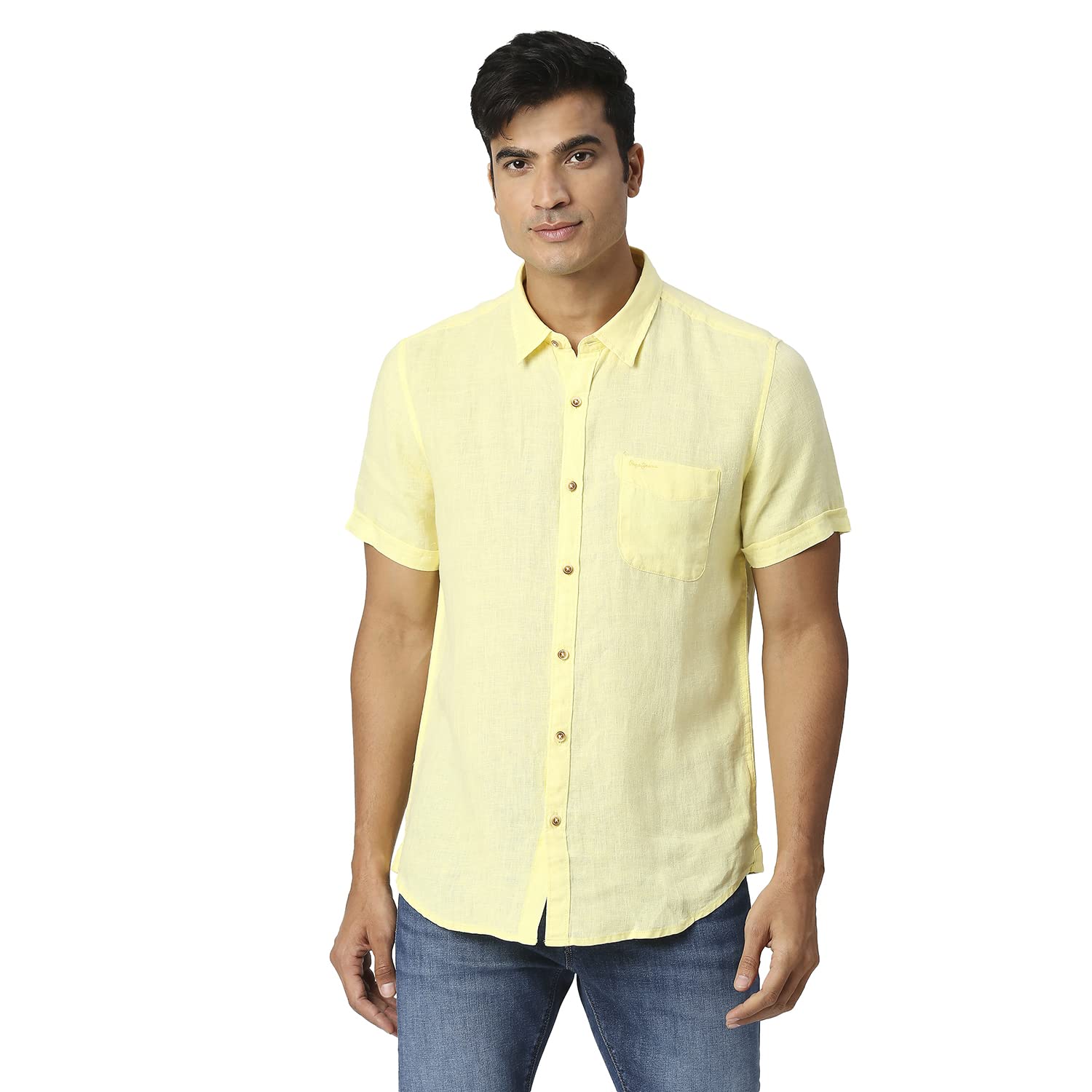 Pepe Jeans MenS Solid Regular Fit Shirt (Pm308003020S_Lime Yellow
