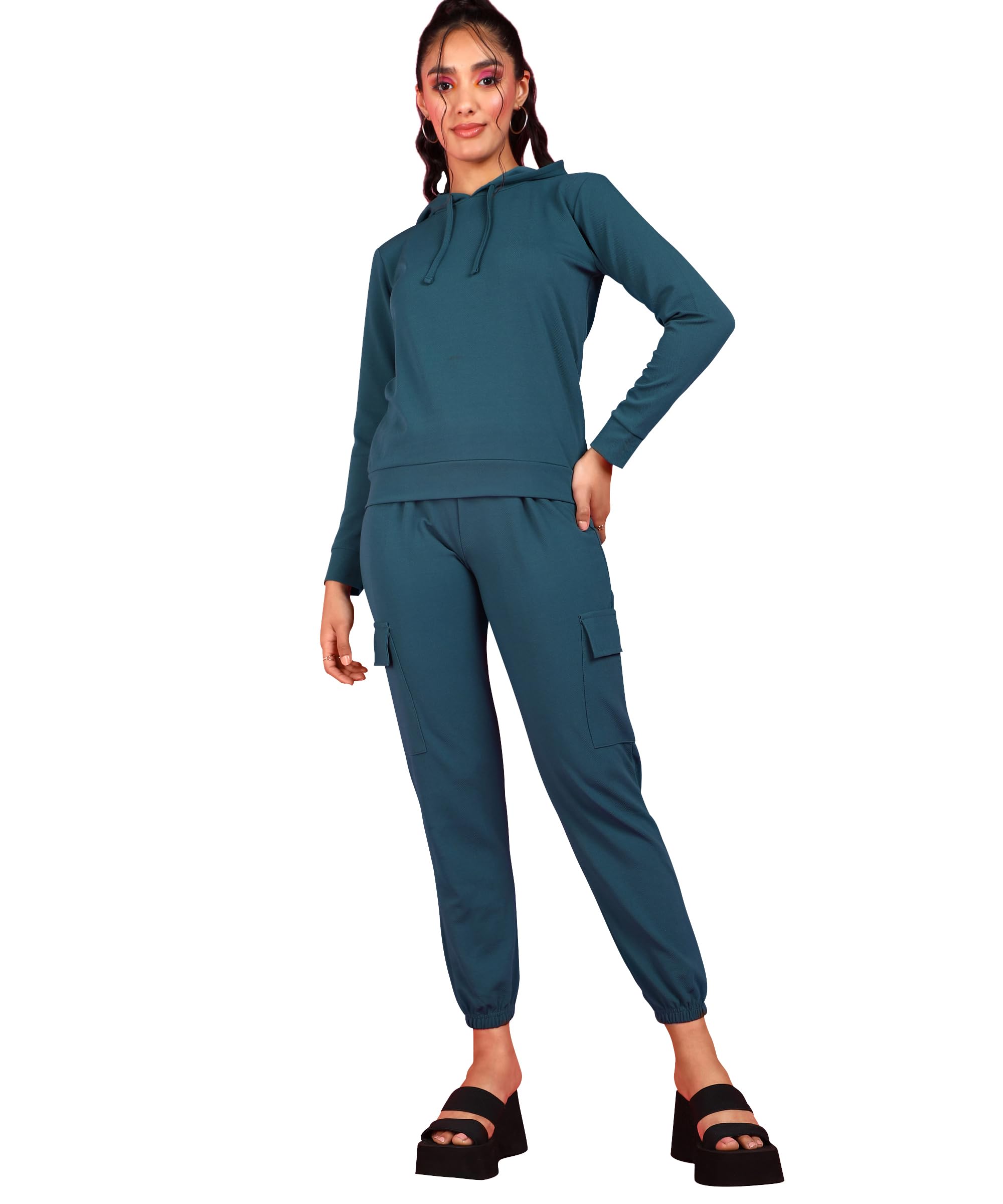 POPWINGS Casual Self Design Solid Sweatshirt and Joggers Co-Ords Set for Women | Trendy Stylish Top and Bottom Set for Women | W