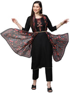 ANNI DESIGNER Womens Cotton Blend Solid Straight Kurta with Pant & Dupatta (Authentic-Black_XXL_Black_XX-Large)