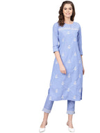 Ishin Women'S Pure Cotton Embroidered A-Line Kurta Suit Set With Palazzo Kplratnaw-626_Xxl_Blue