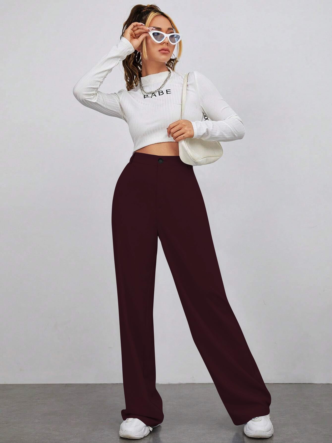 Toochki Trouser for Women | High Waist Trousers for Womens | Summer Track Pants | Casual Lycra Pant | Maroon