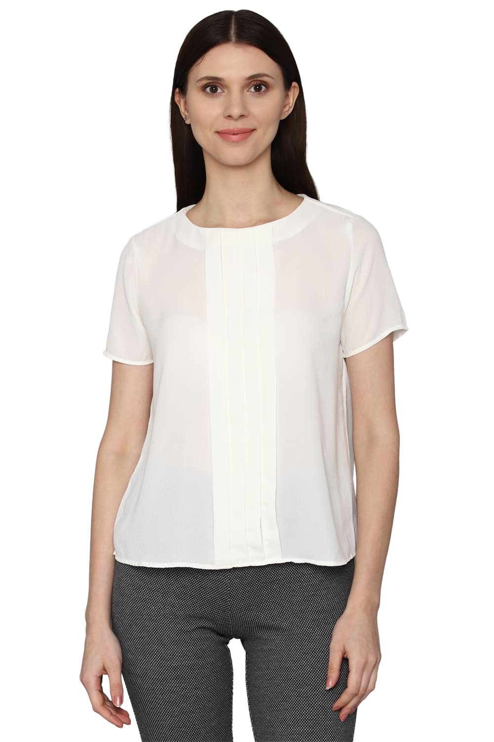 Allen Solly Women Regular Fit Polyester Short Sleeve Round Neck T-Shirt