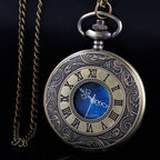 Tiong Vintage Blue Starry Night Moon Dial Roman Numerals Scale Pocket Watch with Chain Gifts for Birthday Graduation Christmas F
